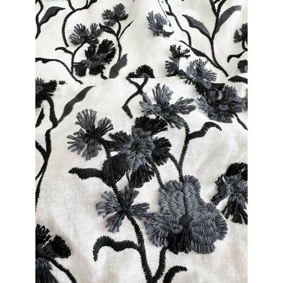 Anthropologie Dress Size 8 Black White Sabrina Puff-Sleeve Floral Applique Mini - Picture 13 of 15